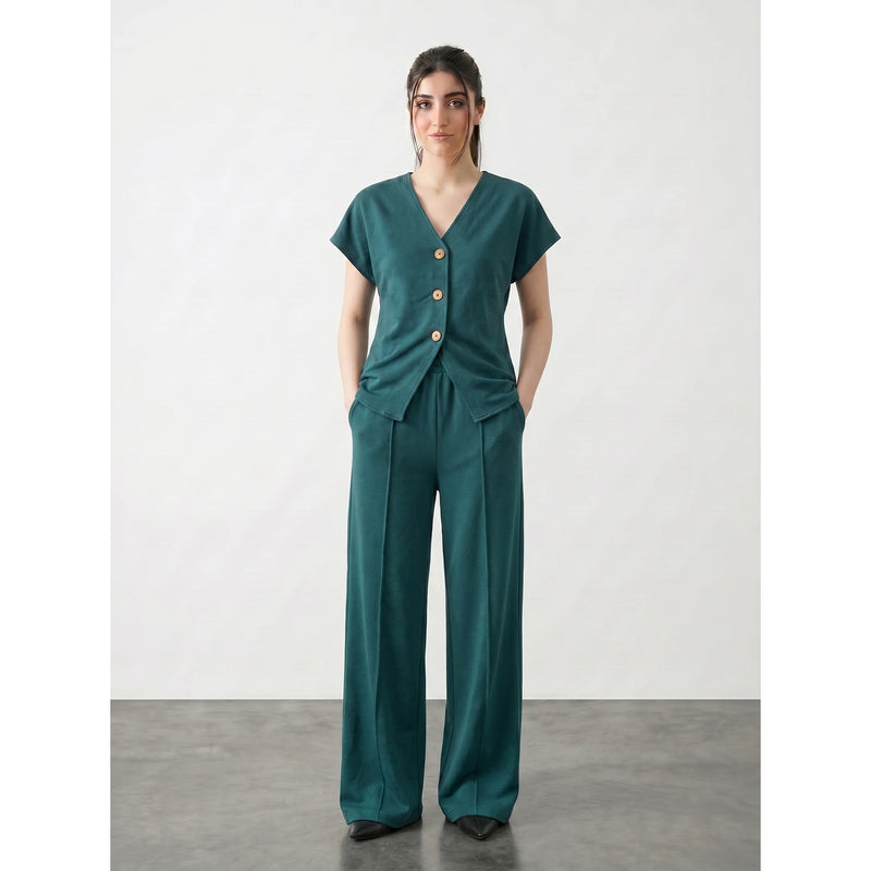 Teal Interlock Button Down Top | Montivo Pakistan