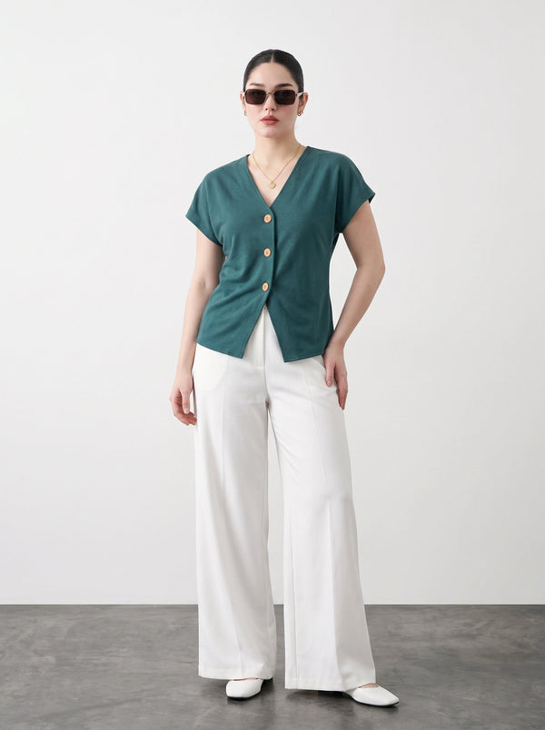 Teal Interlock Button Down Top | Montivo Pakistan