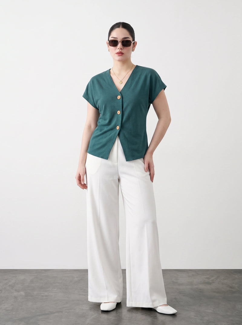 Teal Interlock Button Down Top | Montivo Pakistan