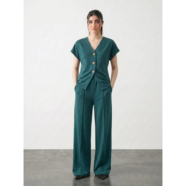 Teal Interlock Button Down Top | Montivo Pakistan