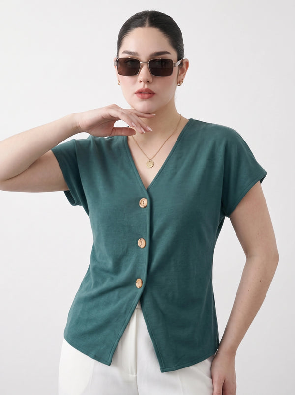 Teal Interlock Button Down Top | Montivo Pakistan