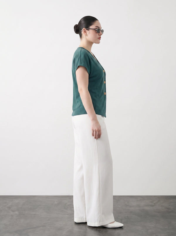 Teal Interlock Button Down Top | Montivo Pakistan