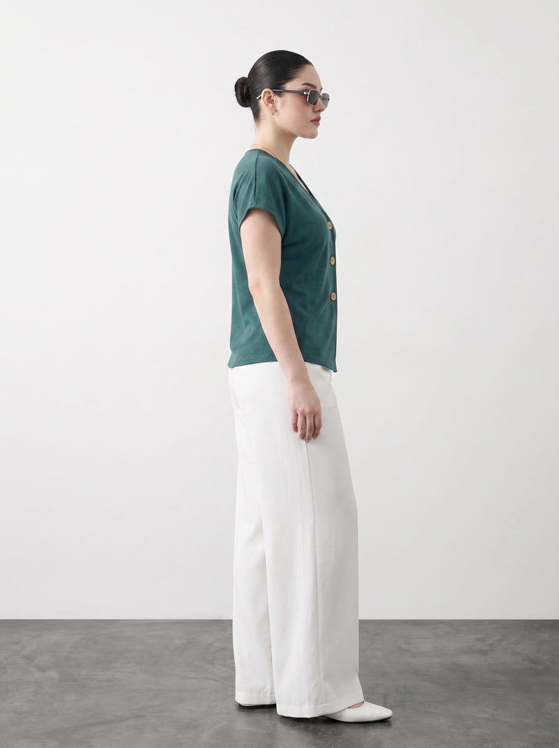 Teal Interlock Button Down Top | Montivo Pakistan