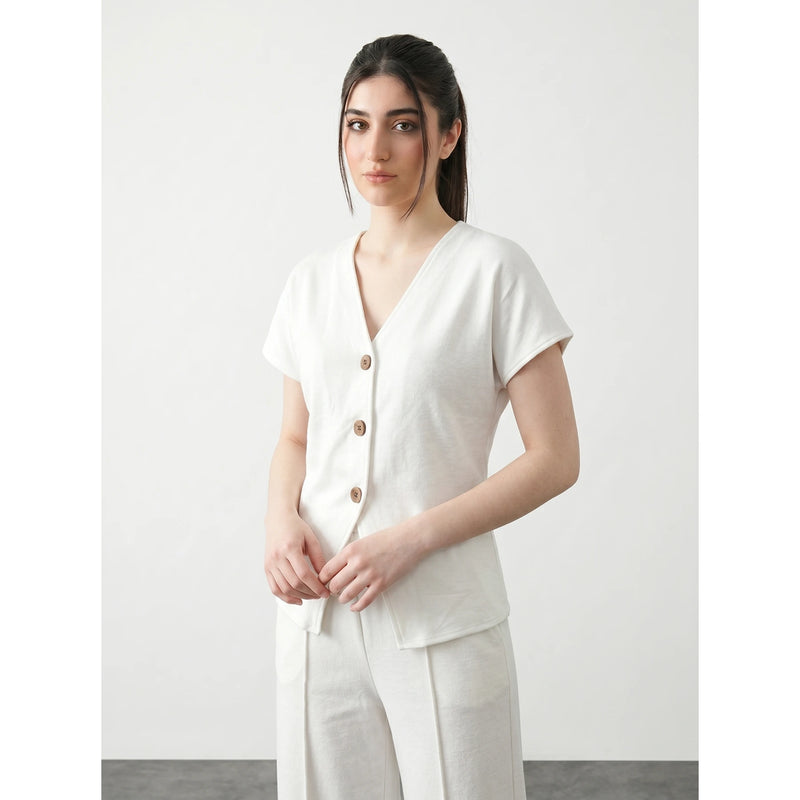 Off-White Interlock Button Down Top | Montivo Pakistan