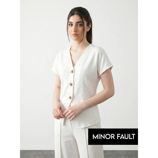 (Minor Fault) Off-White Interlock Button Down Top | Montivo Pakistan