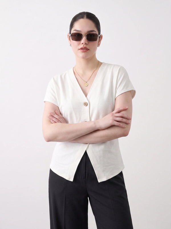 Off-White Interlock Button Down Top | Montivo Pakistan