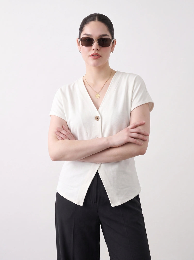 Off-White Interlock Button Down Top | Montivo Pakistan