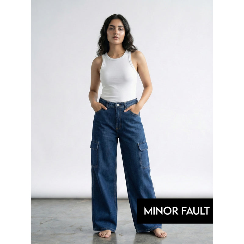 (Minor Fault) High Rise Wide Leg Cargo Jeans | Montivo Pakistan