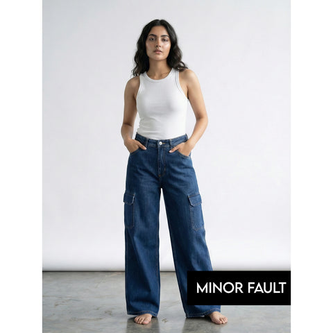 (Minor Fault) High Rise Wide Leg Cargo Jeans | Montivo Pakistan