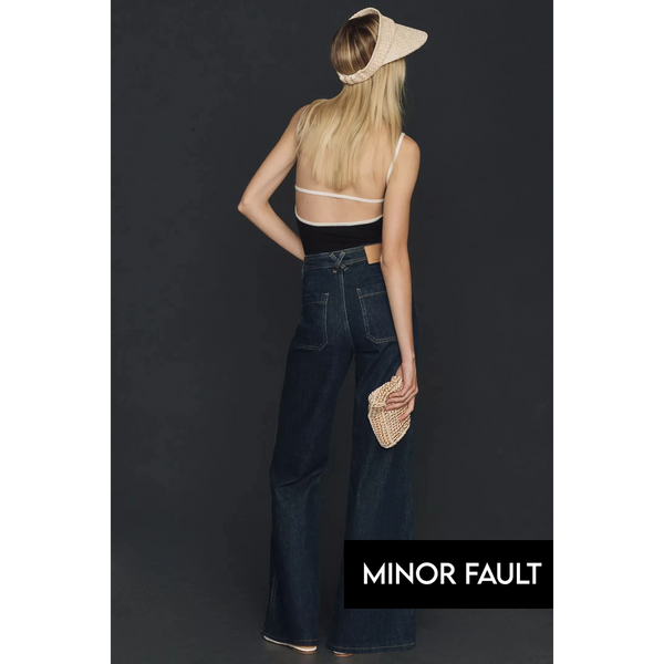 (Minor Fault) Dark Blue High Rise Wide Leg Jeans | Montivo Pakistan