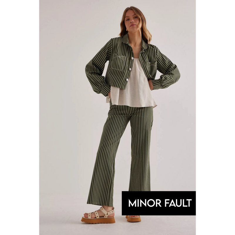 (Minor Fault) Green Stripes Wide Leg Jeans | Montivo Pakistan