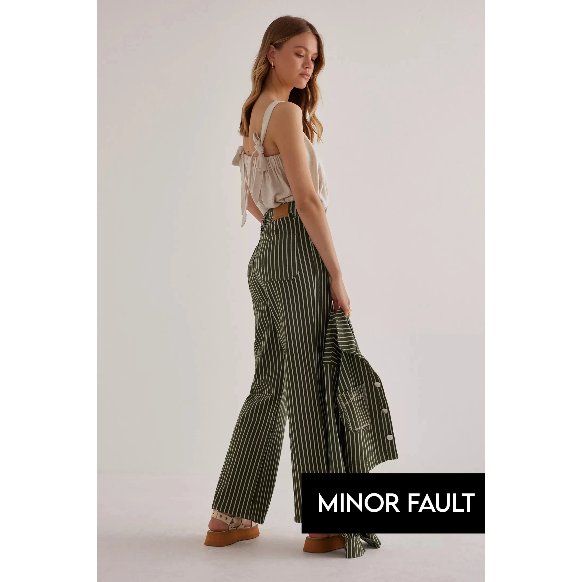 (Minor Fault) Green Stripes Wide Leg Jeans | Montivo Pakistan