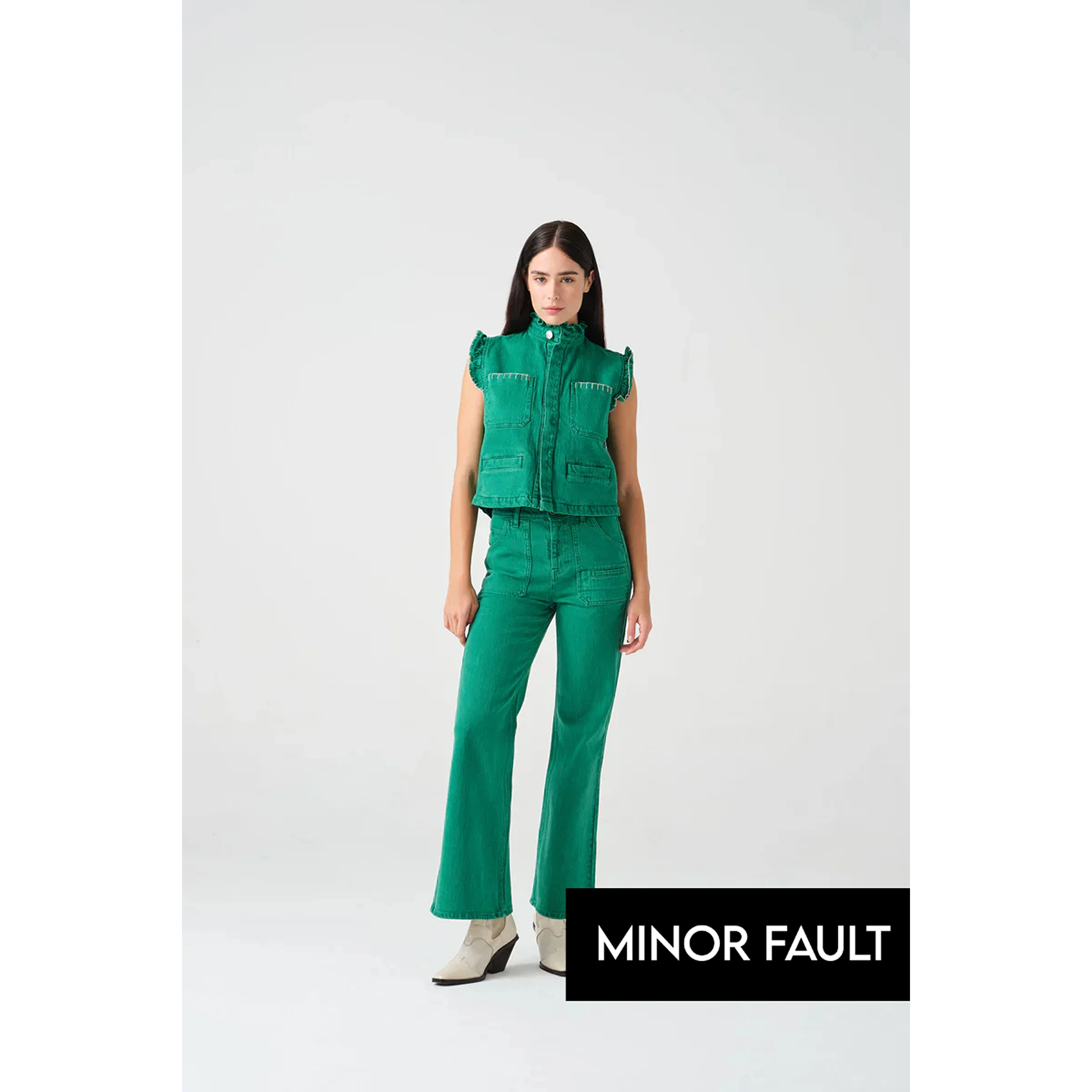 (Minor Fault) Green Loose Flare Jeans | Montivo Pakistan