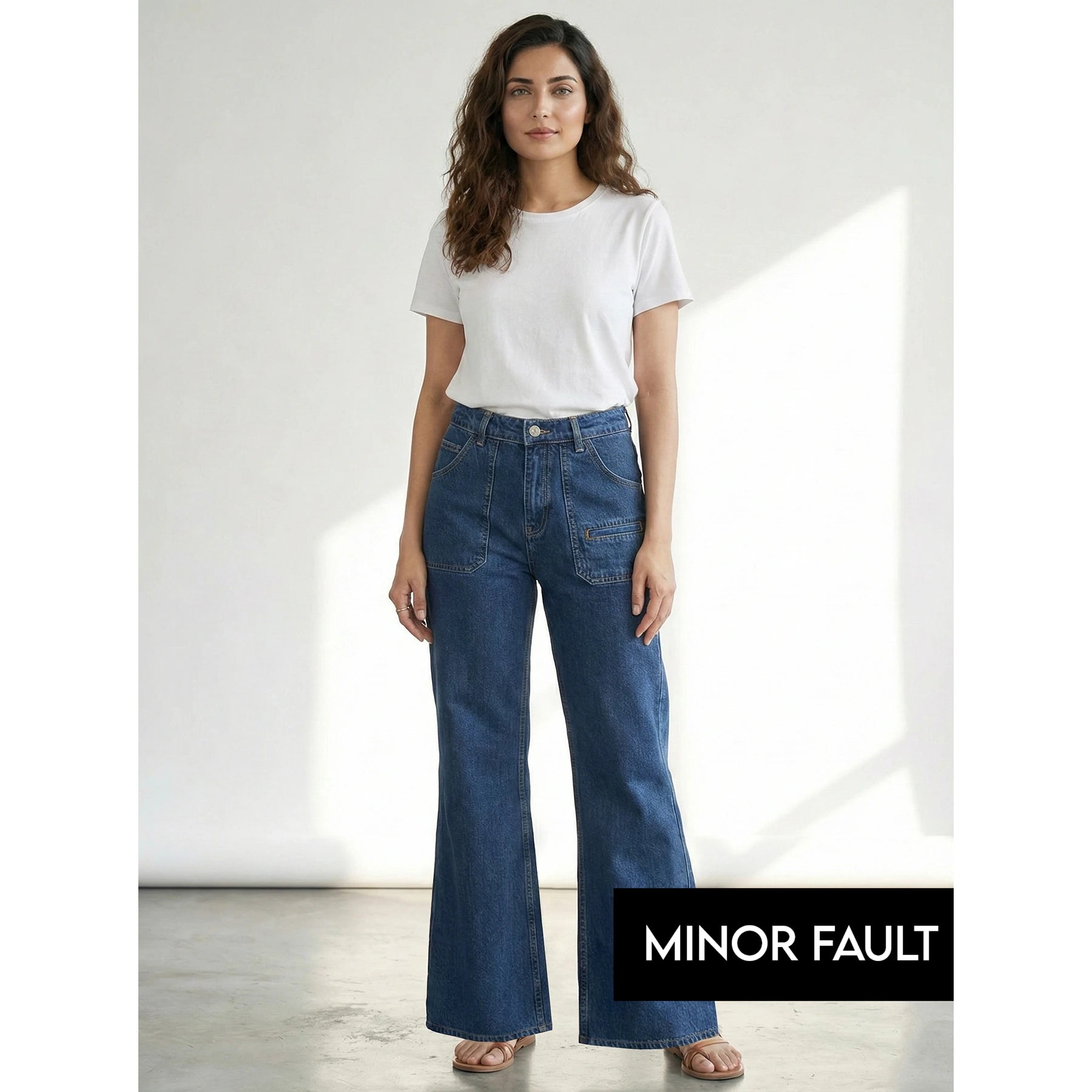 (Minor Fault) Blue Wide Leg Flare Jeans | Montivo Pakistan