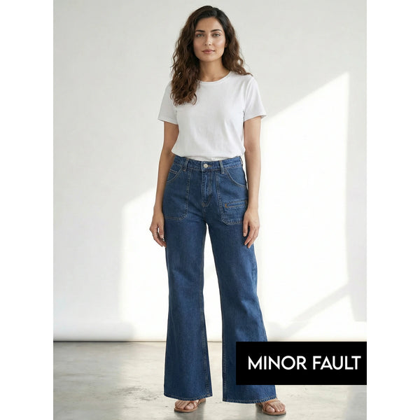 (Minor Fault) Blue Wide Leg Flare Jeans | Montivo Pakistan