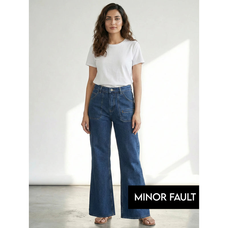 (Minor Fault) Blue Wide Leg Flare Jeans | Montivo Pakistan