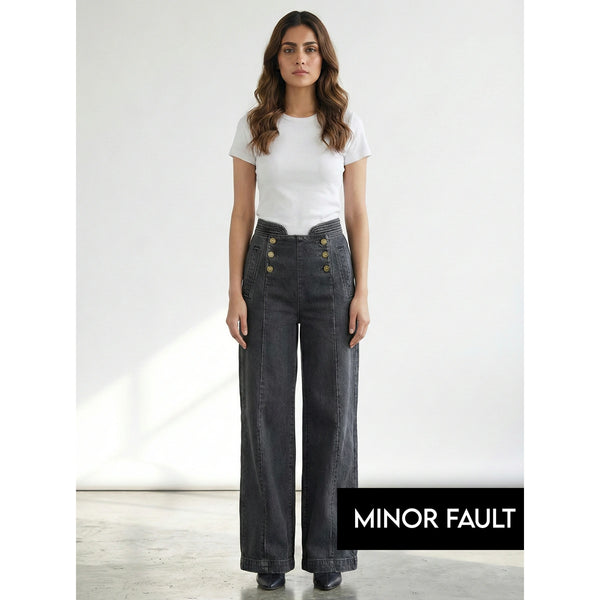 (Minor Fault) Grey Long Wide Leg Jeans | Montivo Pakistan