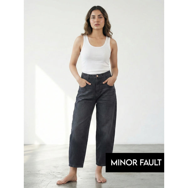 (Minor Fault) Charcoal Black Barrel Jeans | Montivo Pakistan