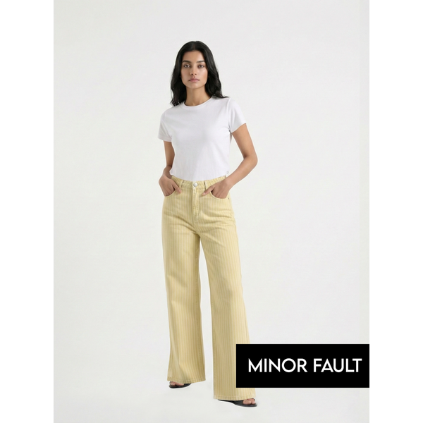 (Minor Fault) Yellow Wide Leg Stripes Jeans | Montivo Pakistan