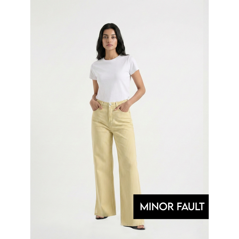 (Minor Fault) Yellow Wide Leg Stripes Jeans | Montivo Pakistan