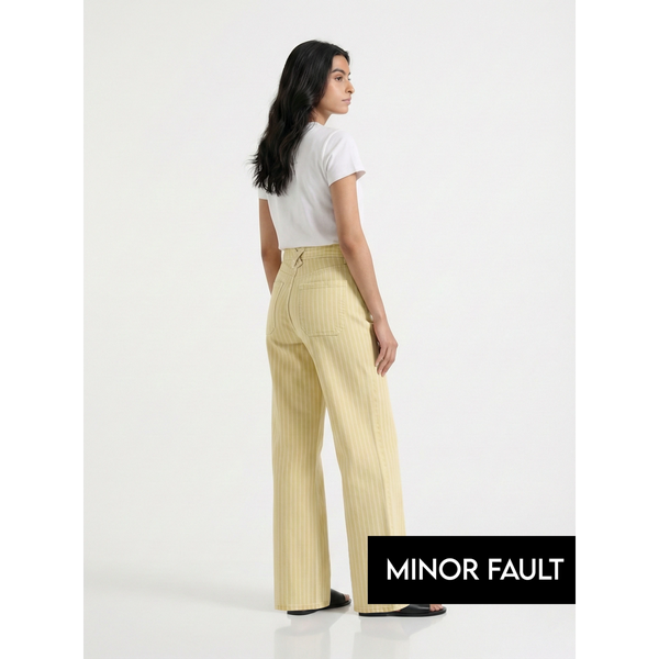 (Minor Fault) Yellow Wide Leg Stripes Jeans | Montivo Pakistan