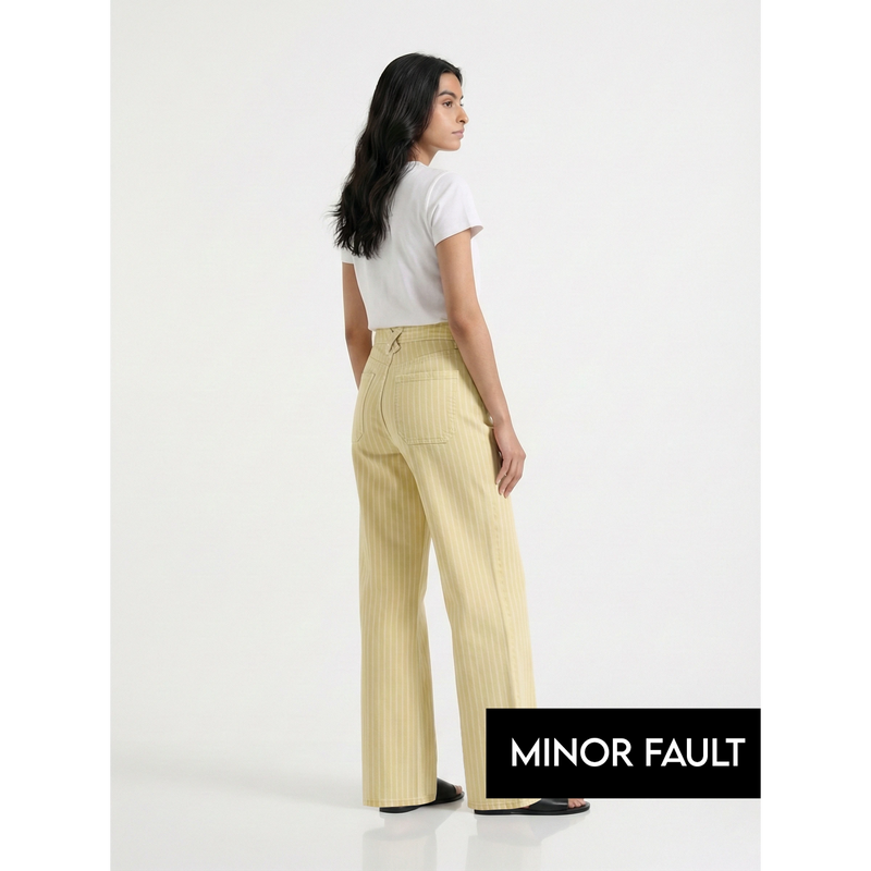 (Minor Fault) Yellow Wide Leg Stripes Jeans | Montivo Pakistan