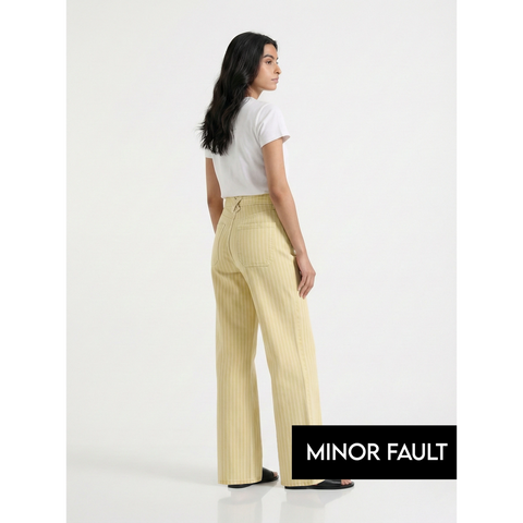 (Minor Fault) Yellow Wide Leg Stripes Jeans | Montivo Pakistan