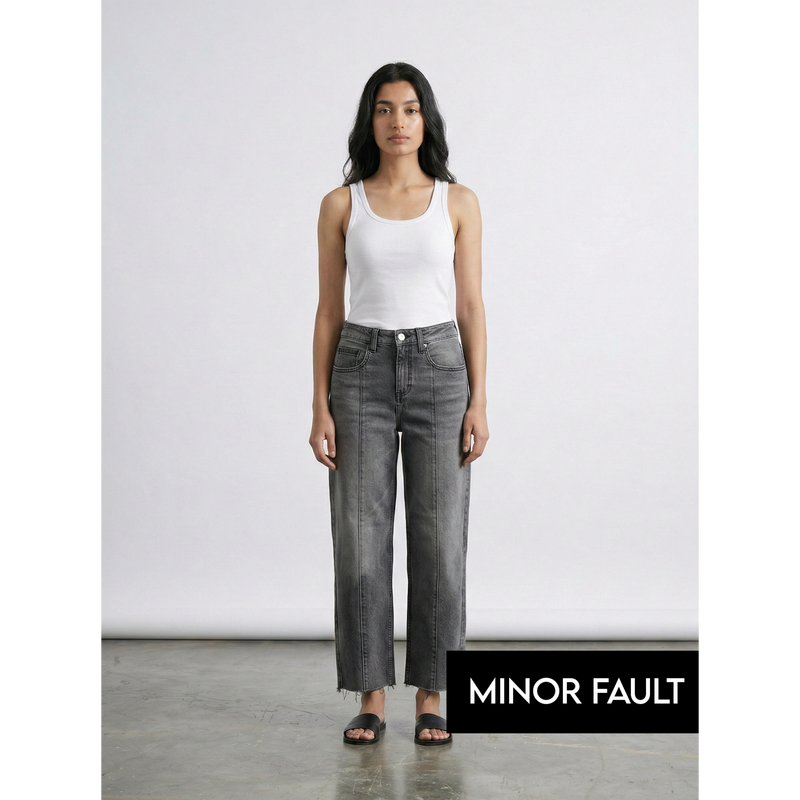(Minor Fault) Grey Front Seam Relaxed Jeans | Montivo Pakistan