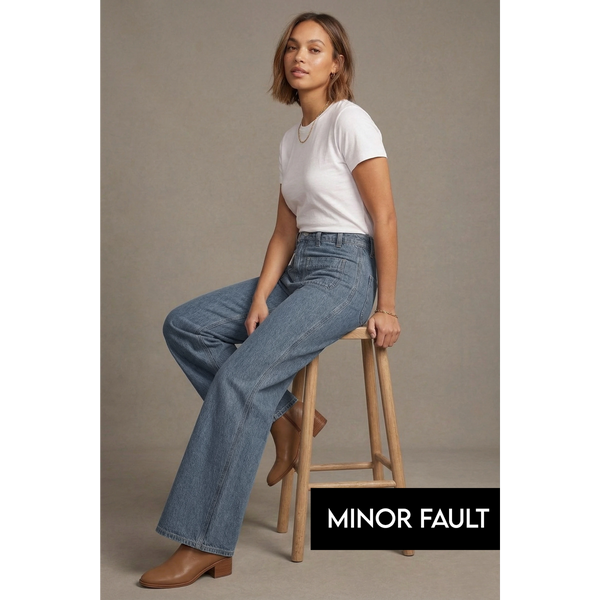 (Minor Fault) Mid Blue Patch Pocket Wide Leg Jeans | Montivo Pakistan