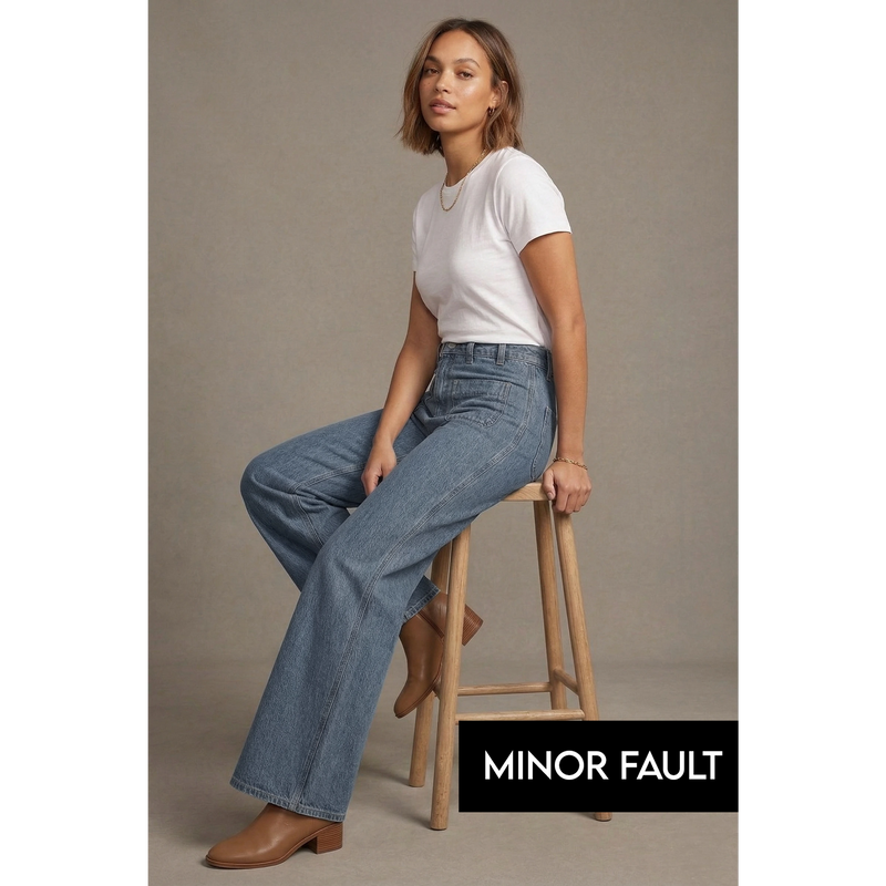(Minor Fault) Mid Blue Patch Pocket Wide Leg Jeans | Montivo Pakistan