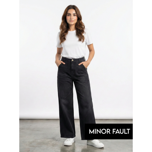 (Minor Fault) Black Wide Leg Jeans | Montivo Pakistan
