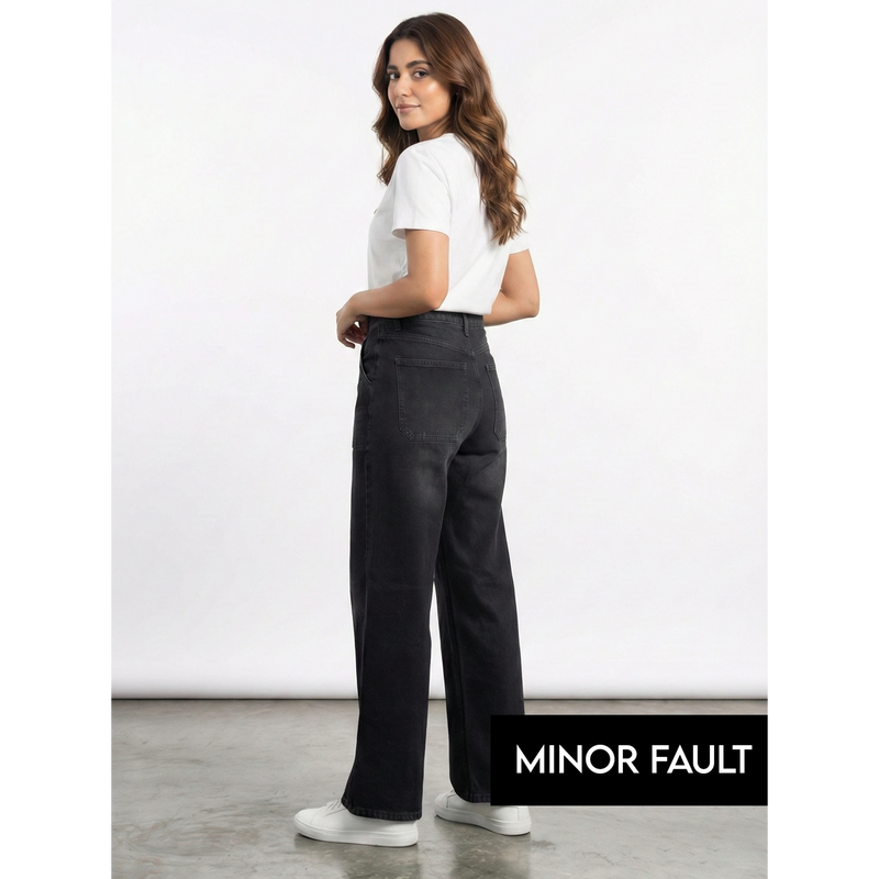 (Minor Fault) Black Wide Leg Jeans | Montivo Pakistan