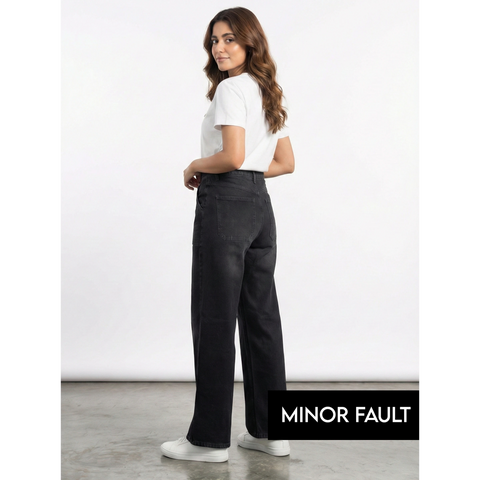 (Minor Fault) Black Wide Leg Jeans | Montivo Pakistan