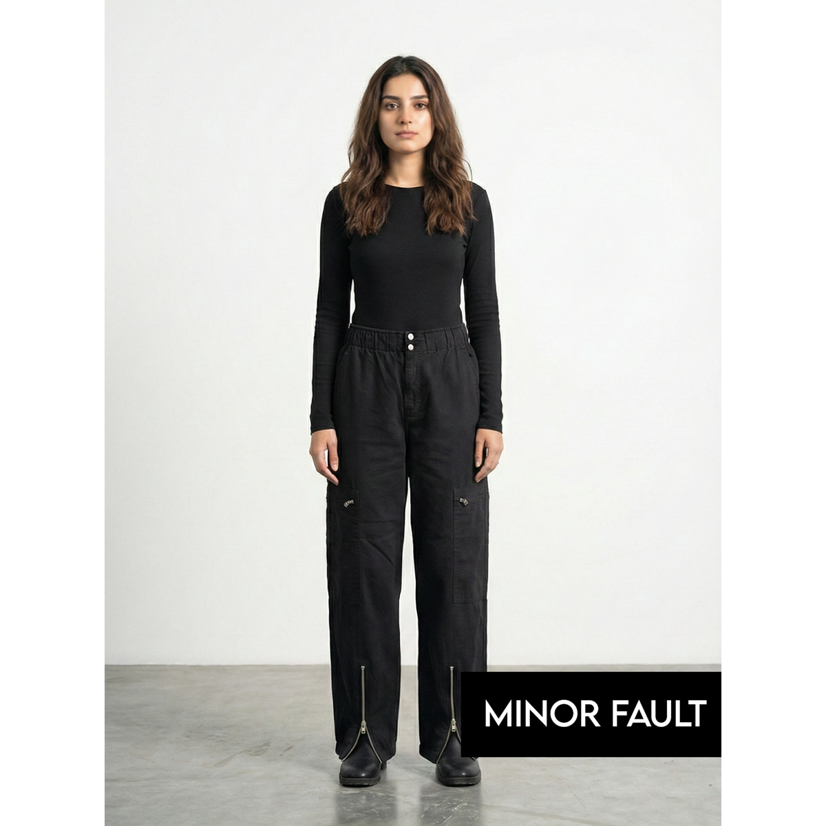 (Minor Fault) Black Barrel Denim Trousers | Montivo Pakistan