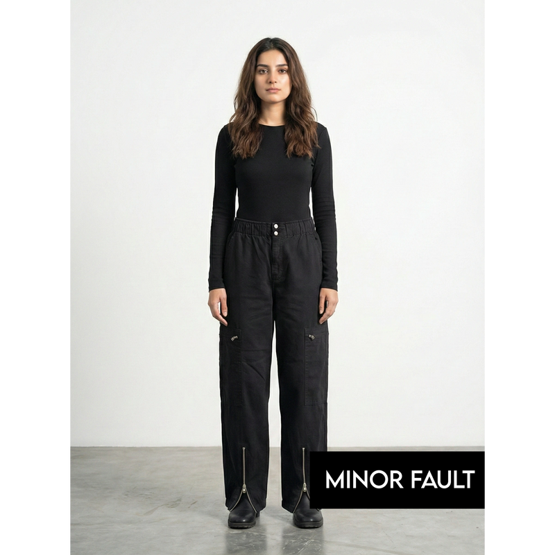 (Minor Fault) Black Barrel Denim Trousers | Montivo Pakistan