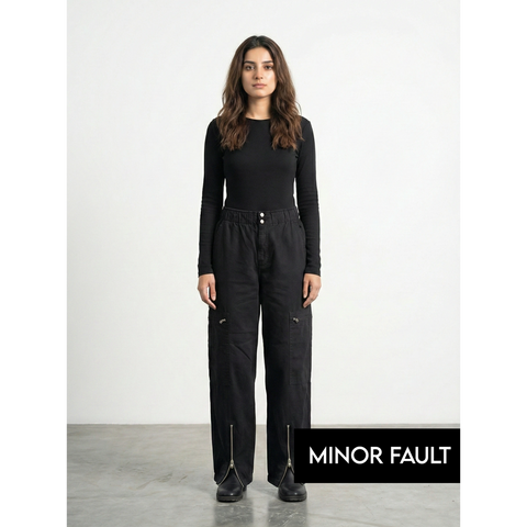 (Minor Fault) Black Barrel Denim Trousers | Montivo Pakistan