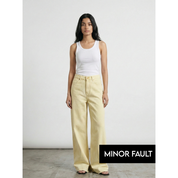 (Minor Fault) Yellow Frayed Hem Wide Leg Jeans | Montivo Pakistan
