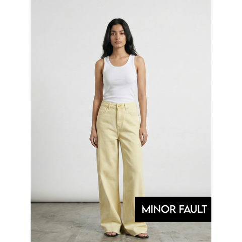 (Minor Fault) Yellow Frayed Hem Wide Leg Jeans | Montivo Pakistan