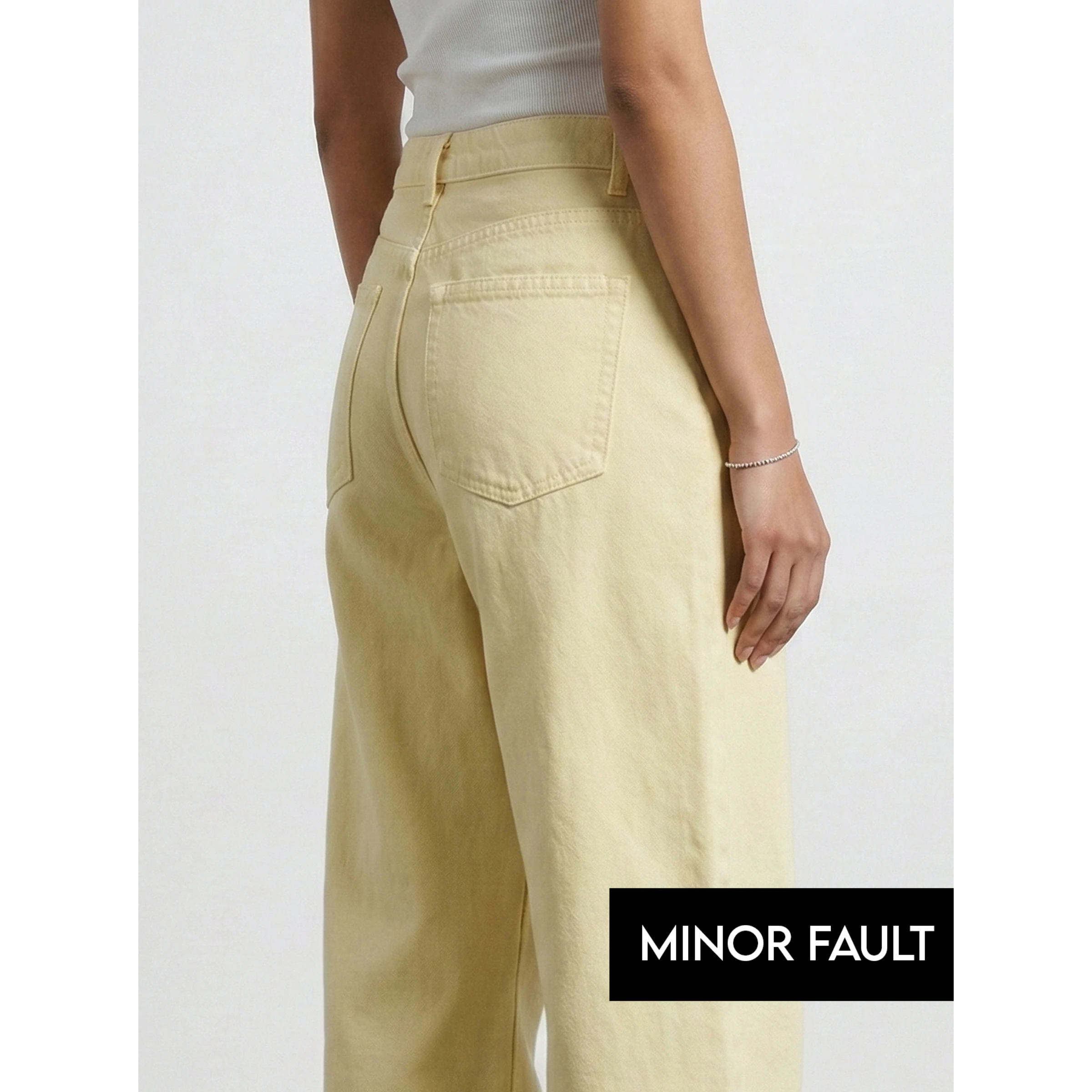(Minor Fault) Yellow Frayed Hem Wide Leg Jeans | Montivo Pakistan
