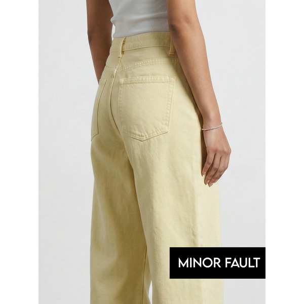 (Minor Fault) Yellow Frayed Hem Wide Leg Jeans | Montivo Pakistan