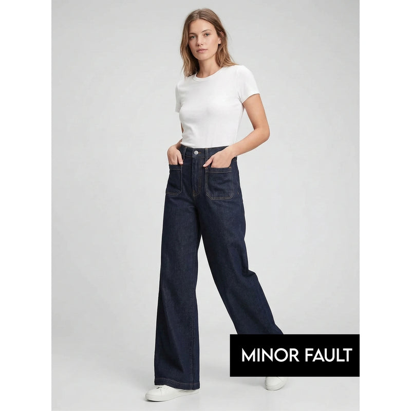 (Minor Fault) High Rise Rinse Wash Wide Leg Jeans | Montivo Pakistan
