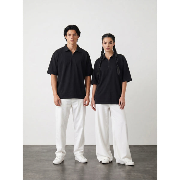Black Oversized Zipper Polo | Montivo Pakistan