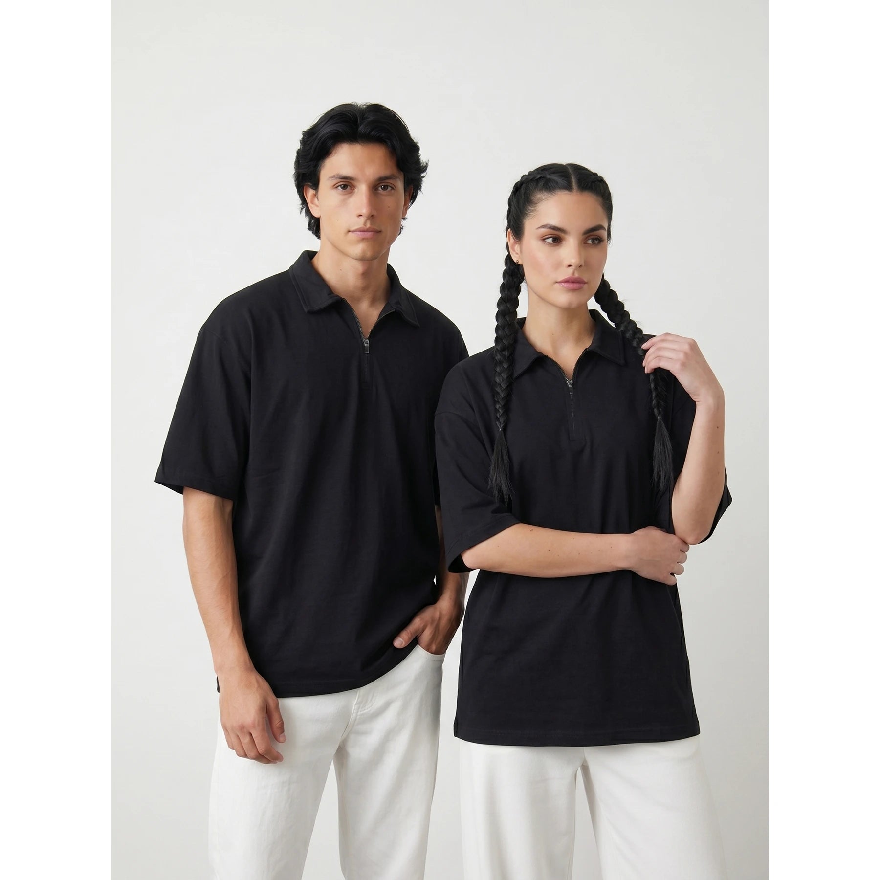 Black Oversized Zipper Polo | Montivo Pakistan