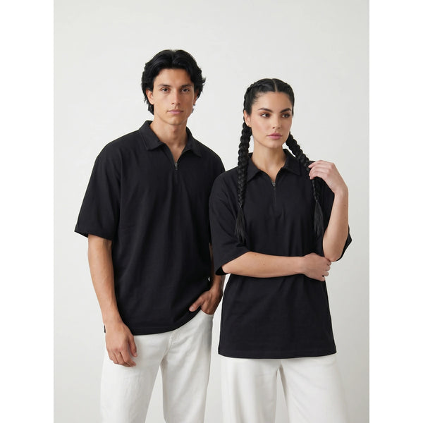 Black Oversized Zipper Polo | Montivo Pakistan