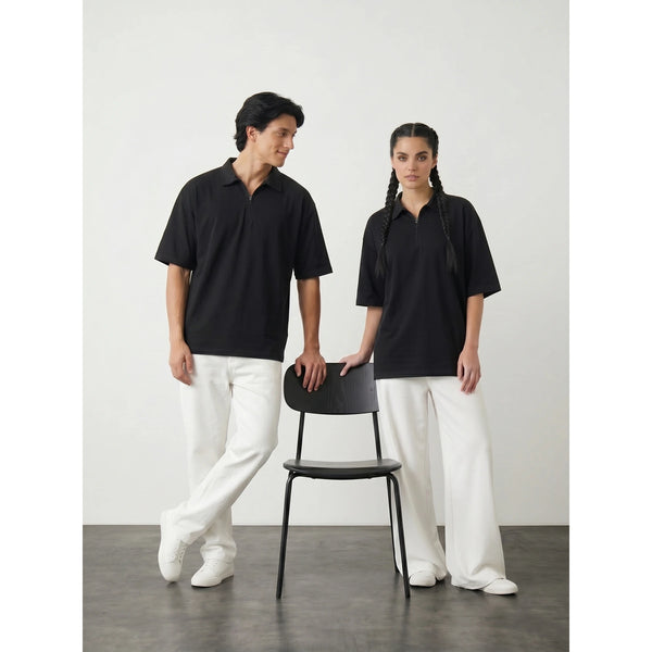 Black Oversized Zipper Polo | Montivo Pakistan