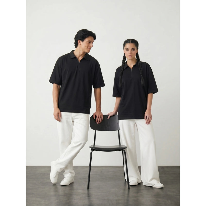 Black Oversized Zipper Polo | Montivo Pakistan