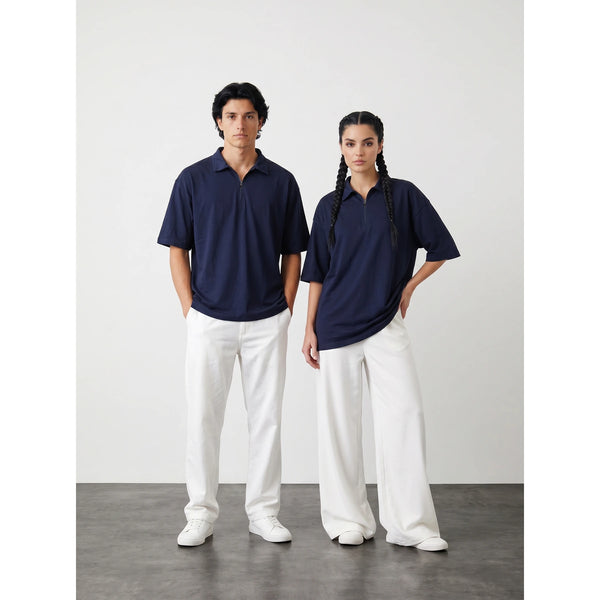 Navy Oversized Zipper Polo | Montivo Pakistan