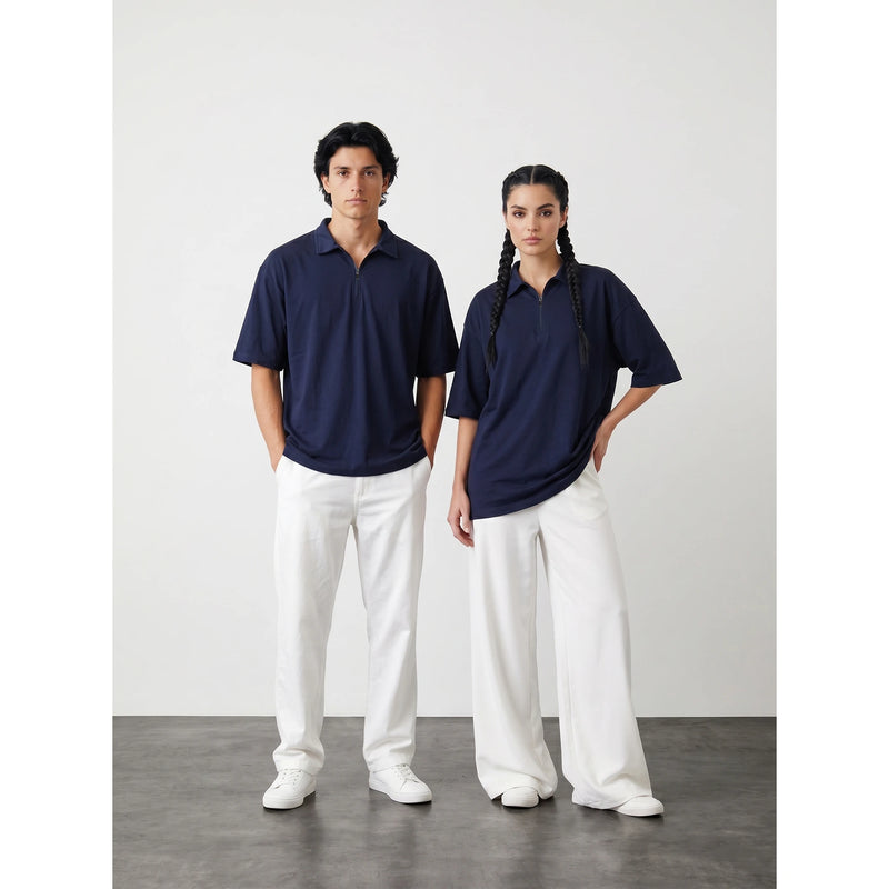 Navy Oversized Zipper Polo | Montivo Pakistan