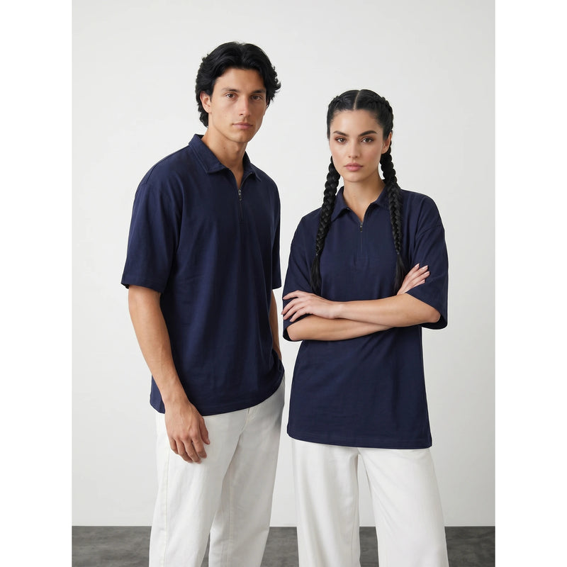 Navy Oversized Zipper Polo | Montivo Pakistan