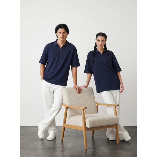 Navy Oversized Zipper Polo | Montivo Pakistan